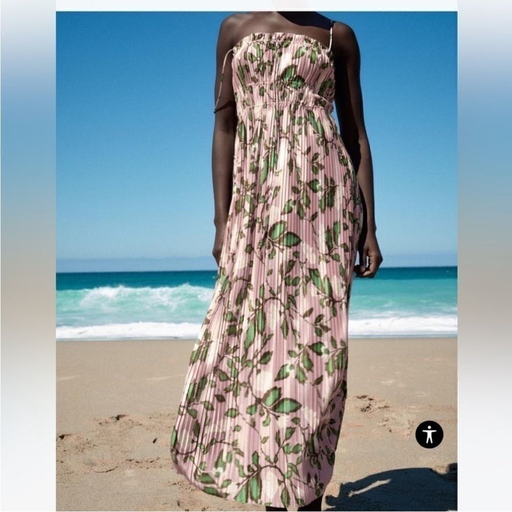 Zara Printed Pleated Multi Print Floral Contemporary Feminine Cottage Core Dress - Picture 2 of 16